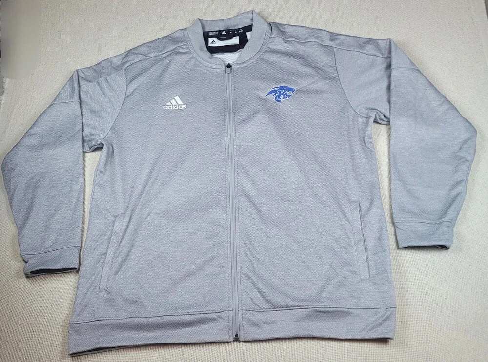 Adidas Jacket Mens 2XL Gray Full Zip Athletic Warm Up KC Panther Logo Football